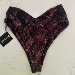 Skatie Exotic Snake Print Bikini Bottom - Black and Brown NWT